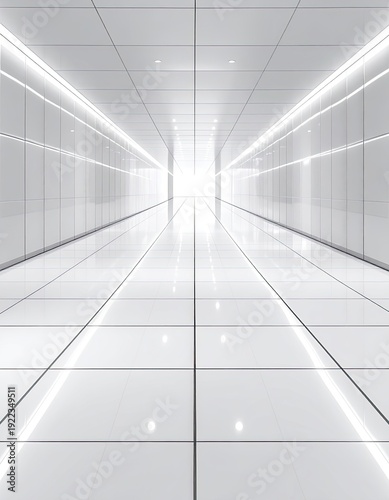 Wallpaper Mural Bright, minimalist, futuristic white hallway with vanishing point perspective. Torontodigital.ca