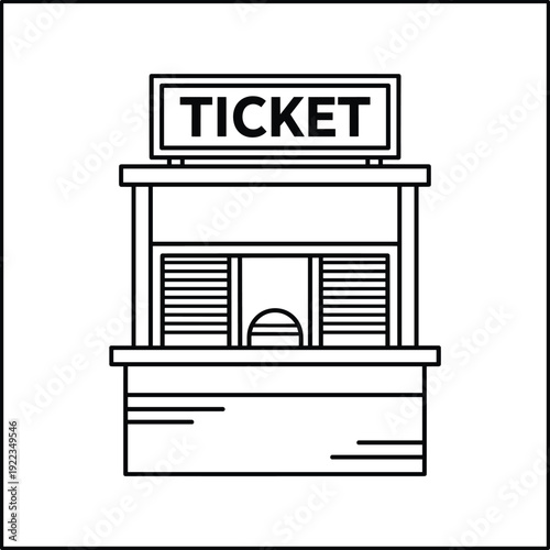 Ticket booth kiosk line icon cinema entry counter window outline vector illustration isolated entertainment service symbol design
