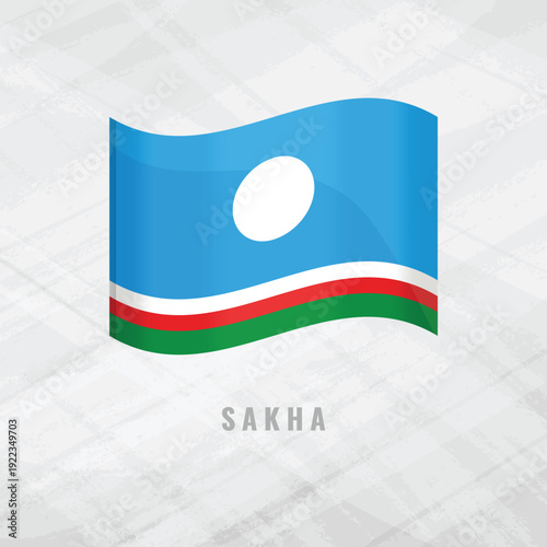 3d illustration waving flag of Sakha. Vector flag of Sakha. on Grey Background Symbol of Sakha.
