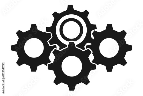 Three Black Gears Mechanical Process Concept Vector, set of gears icon