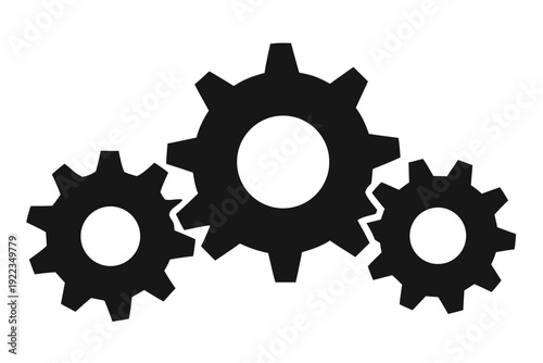 Three Black Gears Mechanical Process Concept Vector, set of gears icon