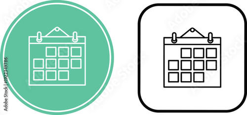 Calendar schedule icon set minimal line planner date reminder symbol inside circle and square frame vector illustration isolated design