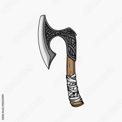 Nordic Bearded Axe with Fabric Wrapped Handle Vector