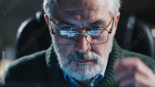 Mature Man Adjusting Eyeglasses In Office.