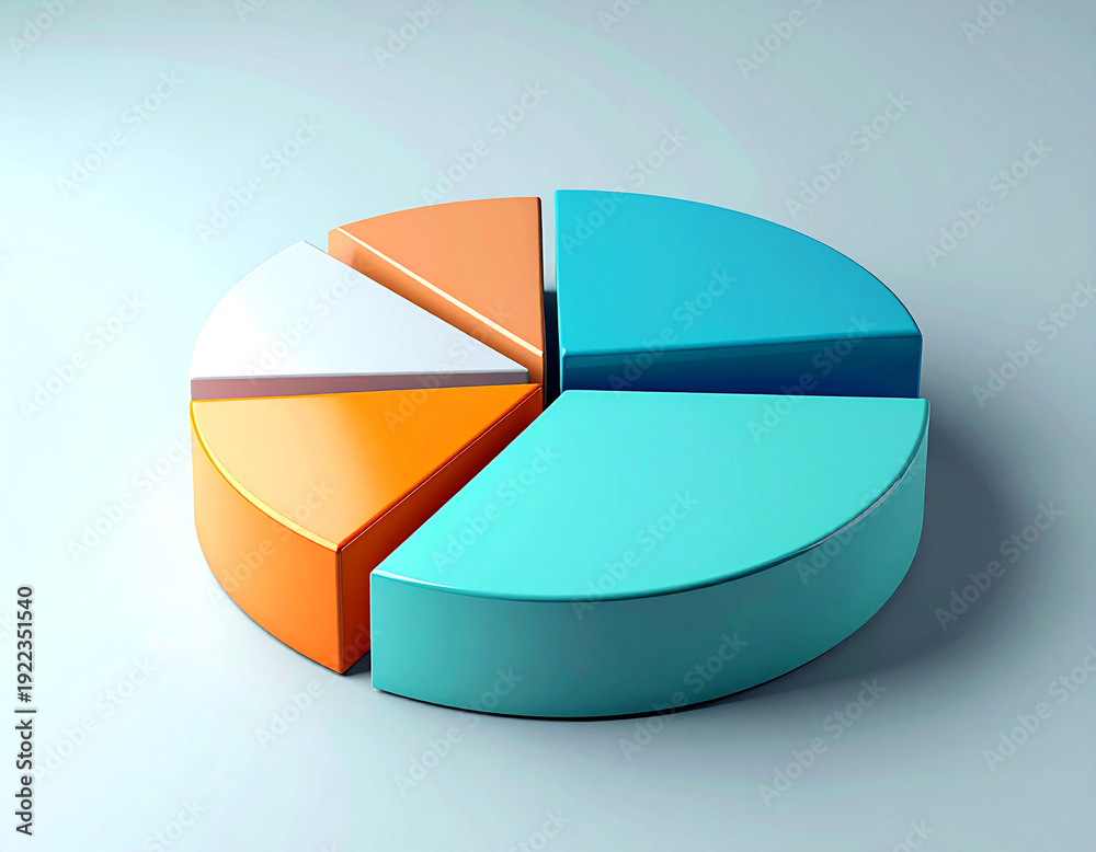 Obraz premium Modern 3D Pie Chart Data Visualization – Clean Business Dashboard Background with Copy Space