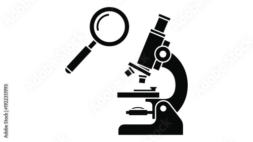 A microscope and magnifying glass for scientific research isolated on white background, Vector