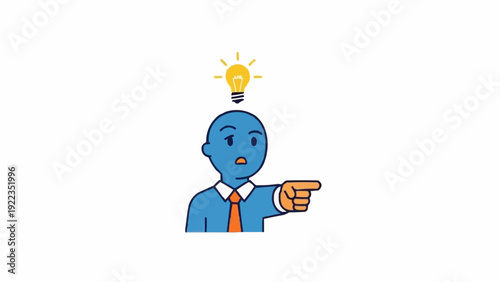 Man with Light Bulb Idea Pointing.