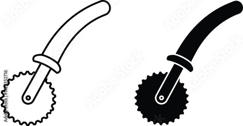 Pizza cutter wheel icon set, black and white kitchen utensil vector illustration isolated on white background for cooking and restaurant design