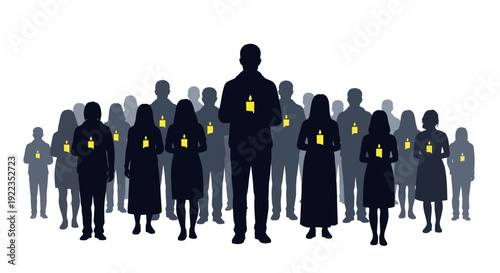 Business leader standing out from crowd in professional team meeting silhouette with yellow badges