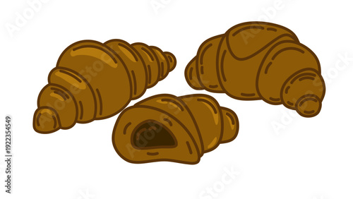 bread on white background, Croissant illustration, Croissant pastry vektor illustration isolated on white background.