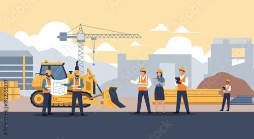 Construction Workers Operating Heavy Machinery Equipment 1.