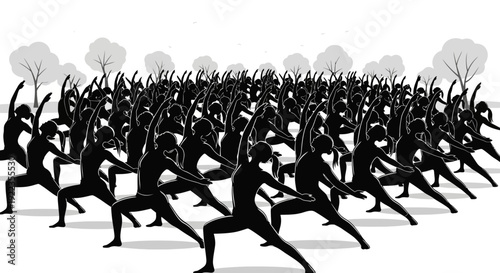 Silhouette crowd running protest demonstration black white minimalist vector illustration