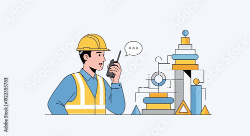 Engineer Using Mobile Phone Near Machinery.