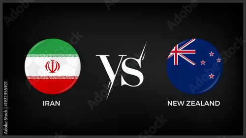  Iran vs New Zealand flag and world map use for FIFA world cup 2026 template banner design.