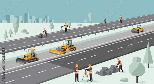 Highway Construction Workers and Heavy Machinery.