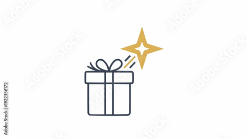 Gift Box with Ribbon and Star Icon.