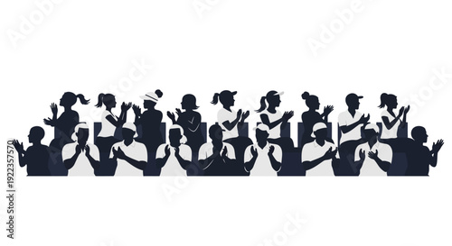 Diverse team celebrating success in silhouette with raised arms against white background