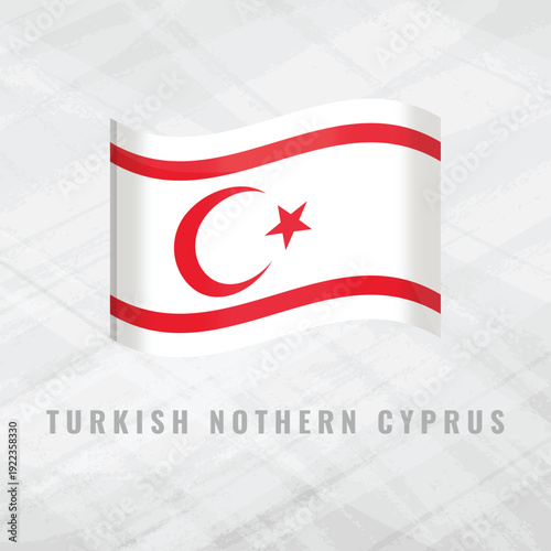 3d illustration waving flag of Turkish Northern Cyprus Vector flag of Turkish Nothern Cyprus on Grey Background with copy space. Symbol of Turkish othern Cyprus.