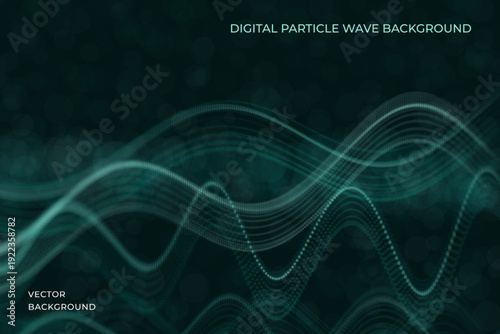 Modern abstract background with flowing digital waves and dotted surfaces forming a dynamic technological scene. Vector. Soft glow, depth effect and clean composition for business, science, artificial