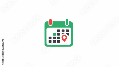 Green calendar icon with pin.
