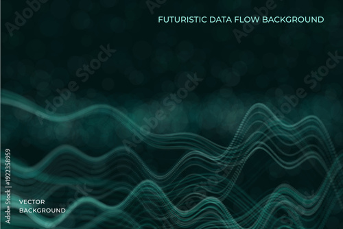 Modern abstract background with flowing digital waves and dotted surfaces forming a dynamic technological scene. Vector. Soft glow, depth effect and clean composition for business, science, artificial