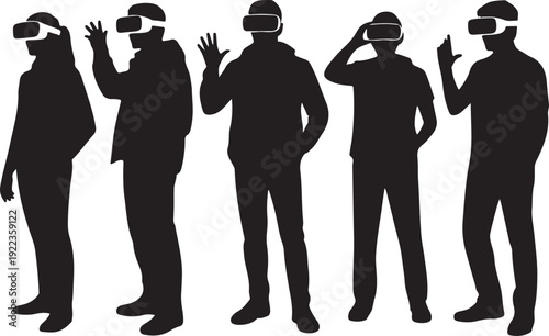 silhouette of man using virtual reality headset glasses playing VR games