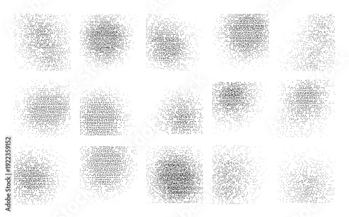 Set of halftones noise geometric dots gradient and pop art texture. Vector illustration. Monochrome Abstract dot, Gradient halftone dots for background pattern. Noise grain dust pattern.
