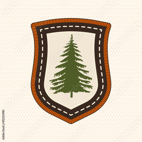 Scout badge with Pine tree. Vector. Merit patch, sticker for camping outdoor and academic activities
