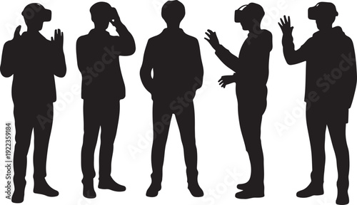 silhouette of man using virtual reality headset glasses playing VR games