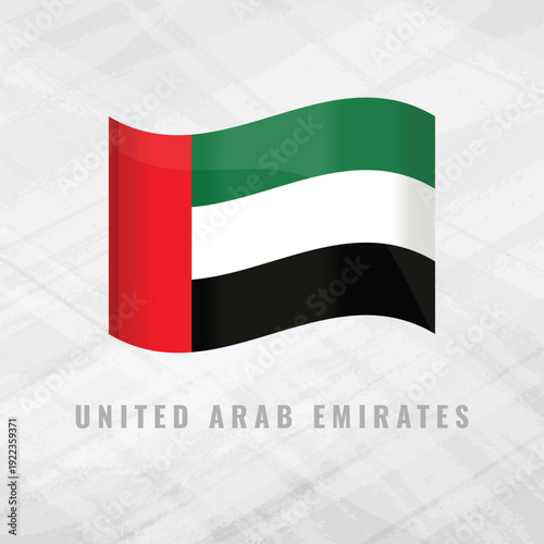 3d illustration waving flag of United Arab Emirates. Vector flag of United Arab Emirates. on Grey Background with copy space. Symbol of United Arab Emirates.