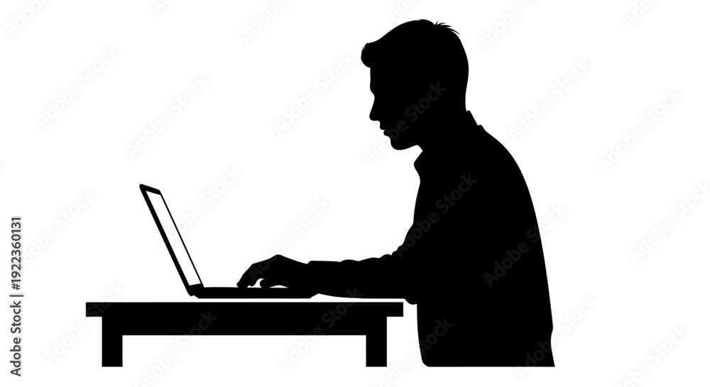 custom made wallpaper toronto digitalMan working on laptop in modern workspace silhouette