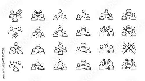 Black line icons of business people.