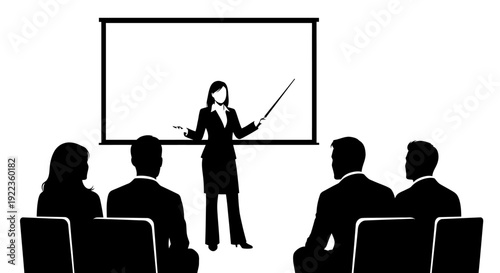 Businesswoman presenting to colleagues in a modern office setting