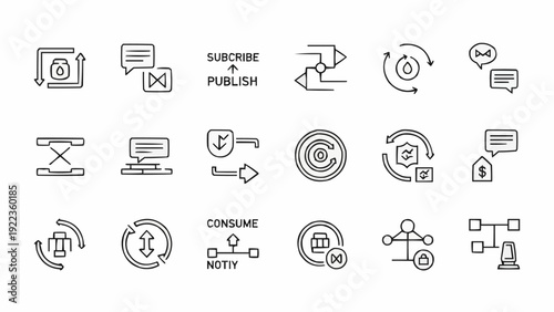 Icons of digital communication technology.