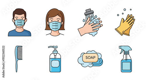 Hygiene icons depicting preventative measures against illness and germs