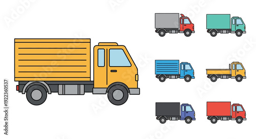 Colorful collection of flat design delivery trucks and vans