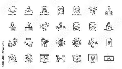 Technology icons on white background.