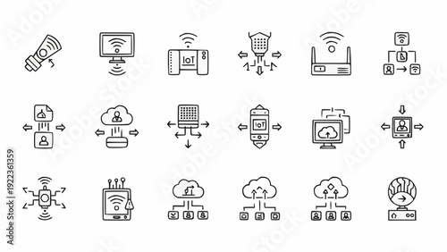 Technology icons on white background.