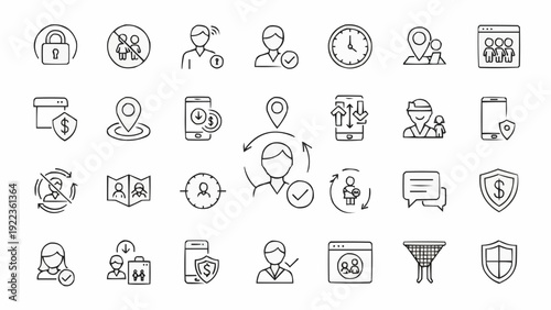 Business icons for finance and technology.