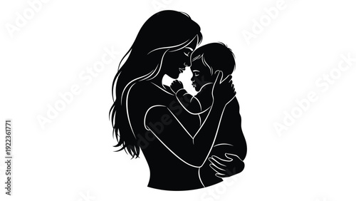 A woman holding a baby in her arms isolated on white background, Vector