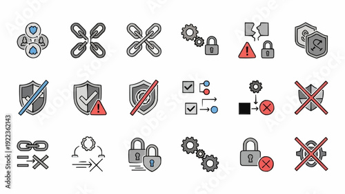 Security icons with locks and shields.