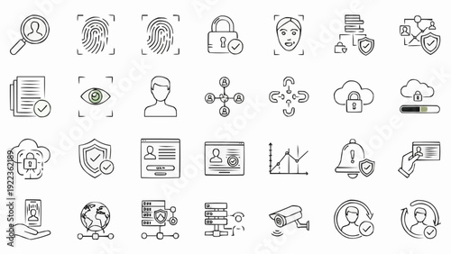 Security icons and technology symbols.