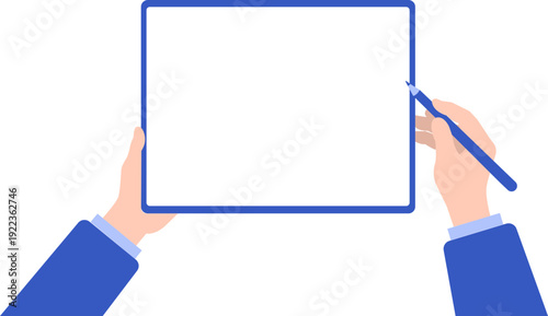 Blank document frame with hand flat vector illustration, empty paper template for business form or contract isolated on white background, minimal office document mockup design