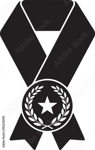 Military award vector silhouette illustration, honorable service medal with star and wreath line art