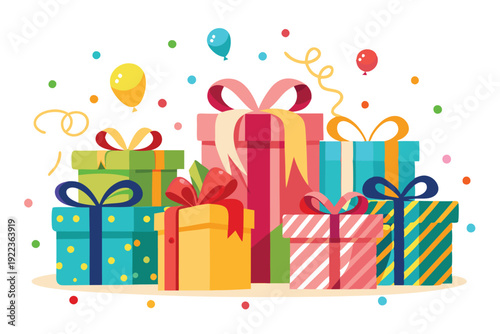 gift boxes and confetti set vector on white background