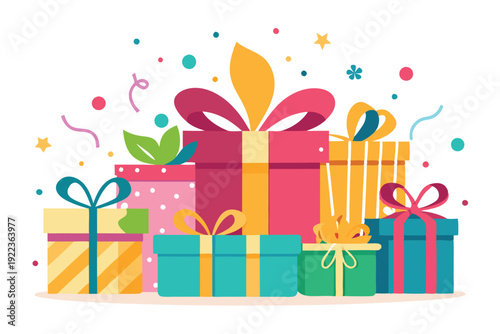 gift boxes and confetti set vector on white background