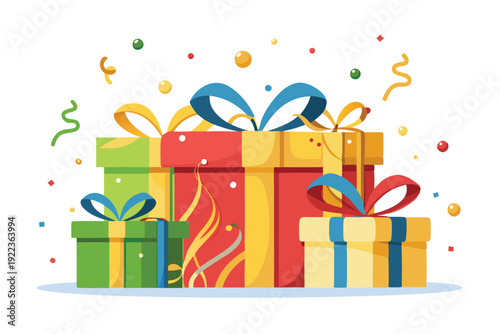 gift boxes and confetti set vector on white background