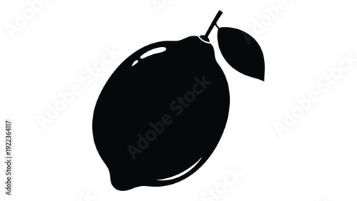A black silhouette of a mango with a leaf isolated on white background, Vector