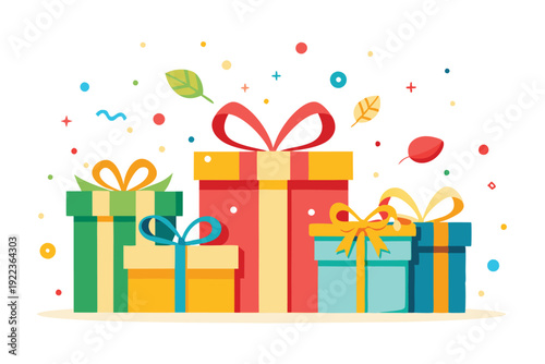 gift boxes and confetti set vector on white background