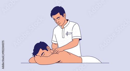 Professional therapist performs a relaxing back massage on a male client to relieve stress and improve physical well-being.